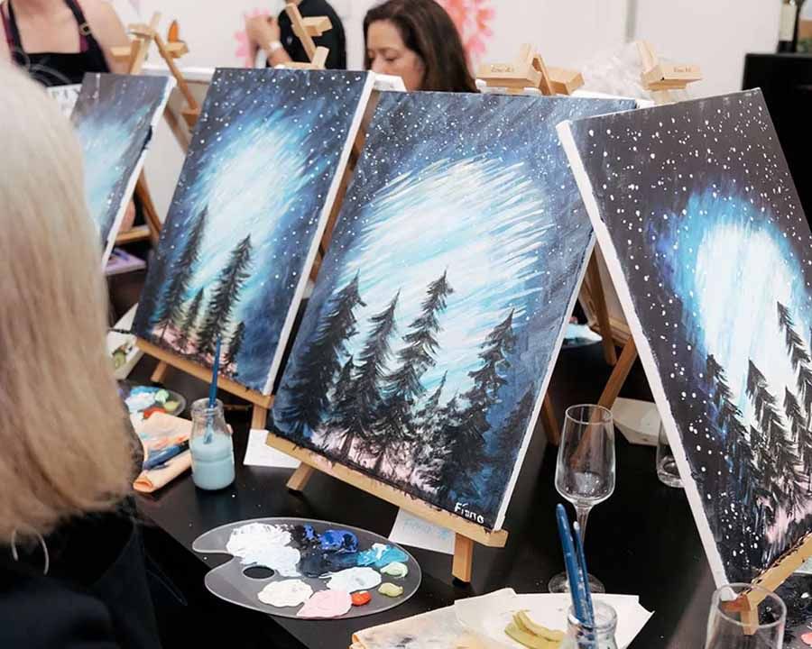 Northern Lights paint and sip artwork