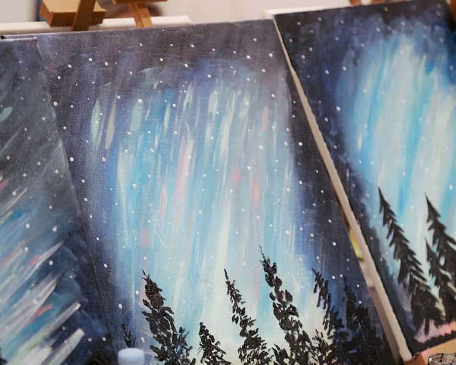 Northern Lights paint and sip artwork
